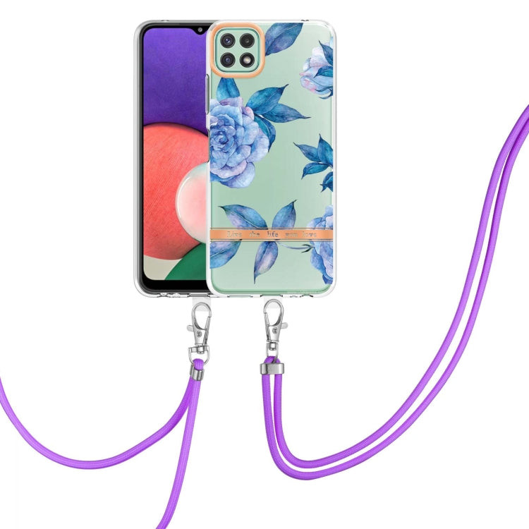 For Samsung Galaxy A22 5G Flowers Series TPU Phone Case with Lanyard