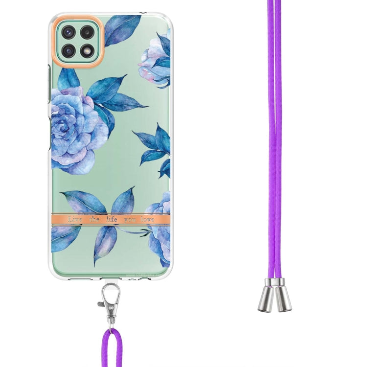 For Samsung Galaxy A22 5G Flowers Series TPU Phone Case with Lanyard