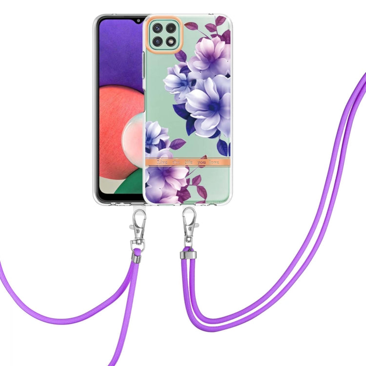 For Samsung Galaxy A22 5G Flowers Series TPU Phone Case with Lanyard