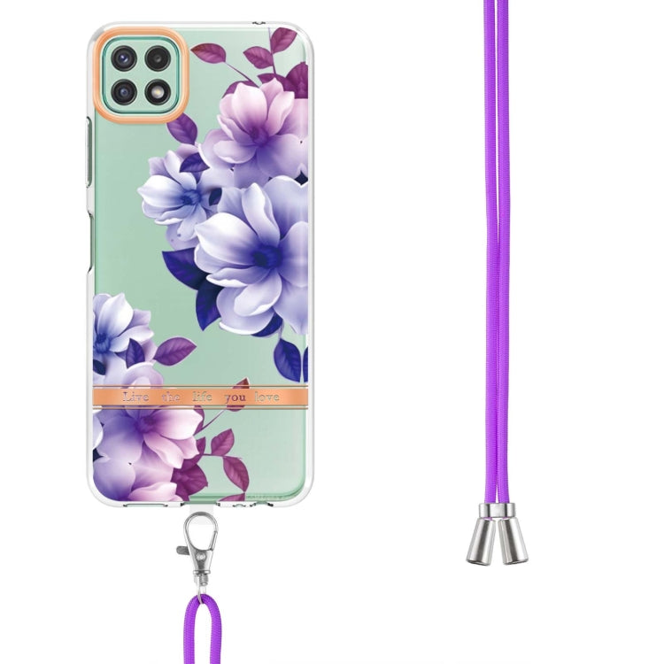 For Samsung Galaxy A22 5G Flowers Series TPU Phone Case with Lanyard