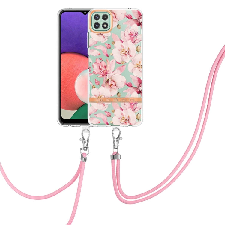 For Samsung Galaxy A22 5G Flowers Series TPU Phone Case with Lanyard