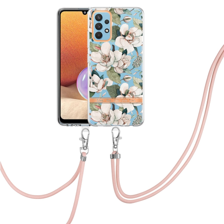 For Samsung Galaxy A32 4G Flowers Series TPU Phone Case with Lanyard