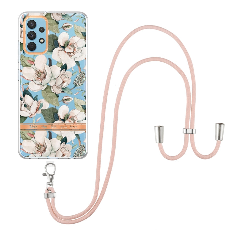 For Samsung Galaxy A32 4G Flowers Series TPU Phone Case with Lanyard