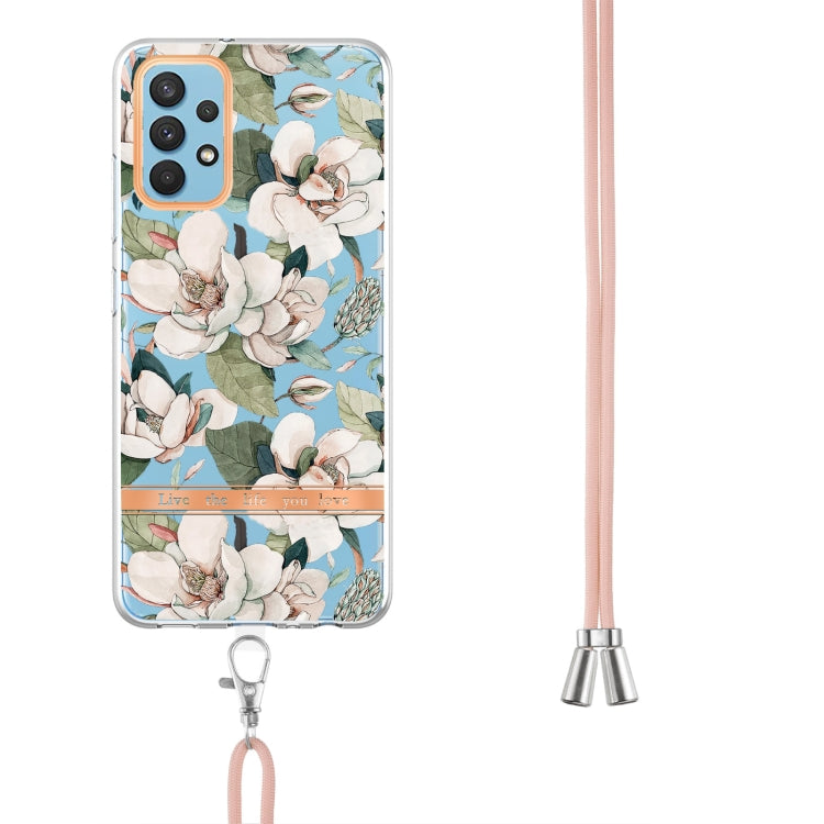 For Samsung Galaxy A32 4G Flowers Series TPU Phone Case with Lanyard