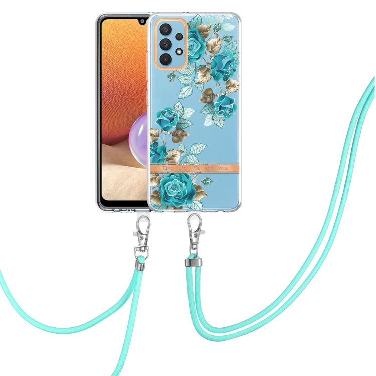 For Samsung Galaxy A32 4G Flowers Series TPU Phone Case with Lanyard