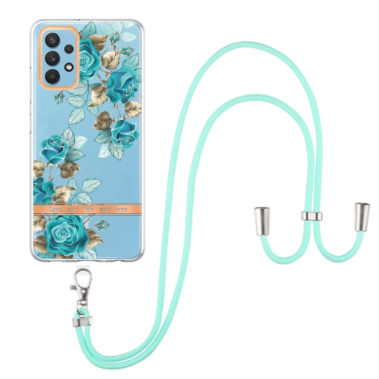 For Samsung Galaxy A32 4G Flowers Series TPU Phone Case with Lanyard