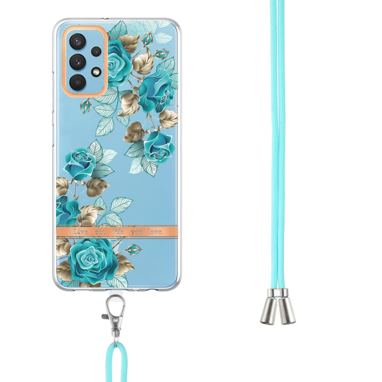 For Samsung Galaxy A32 4G Flowers Series TPU Phone Case with Lanyard