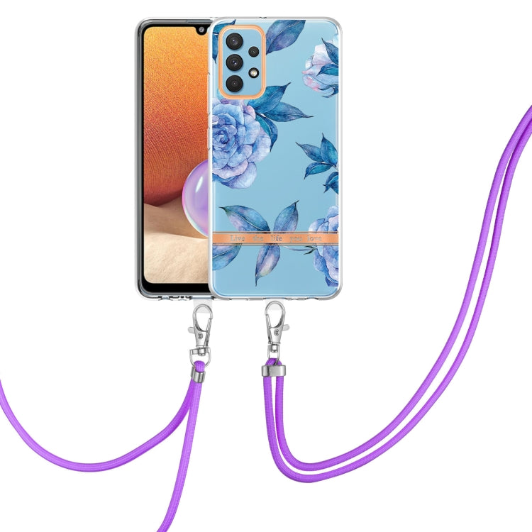 For Samsung Galaxy A32 4G Flowers Series TPU Phone Case with Lanyard