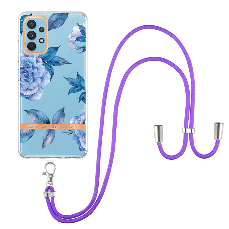 For Samsung Galaxy A32 4G Flowers Series TPU Phone Case with Lanyard
