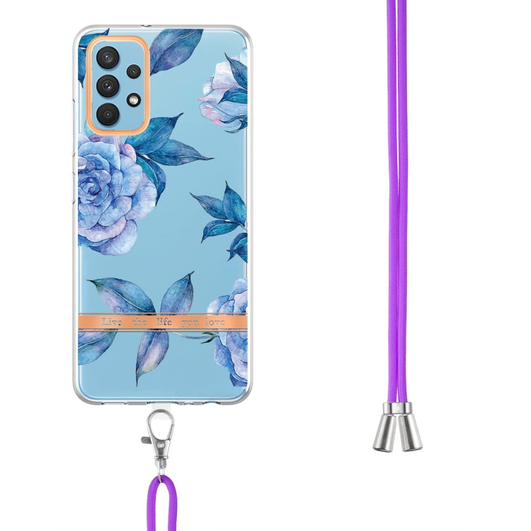 For Samsung Galaxy A32 4G Flowers Series TPU Phone Case with Lanyard