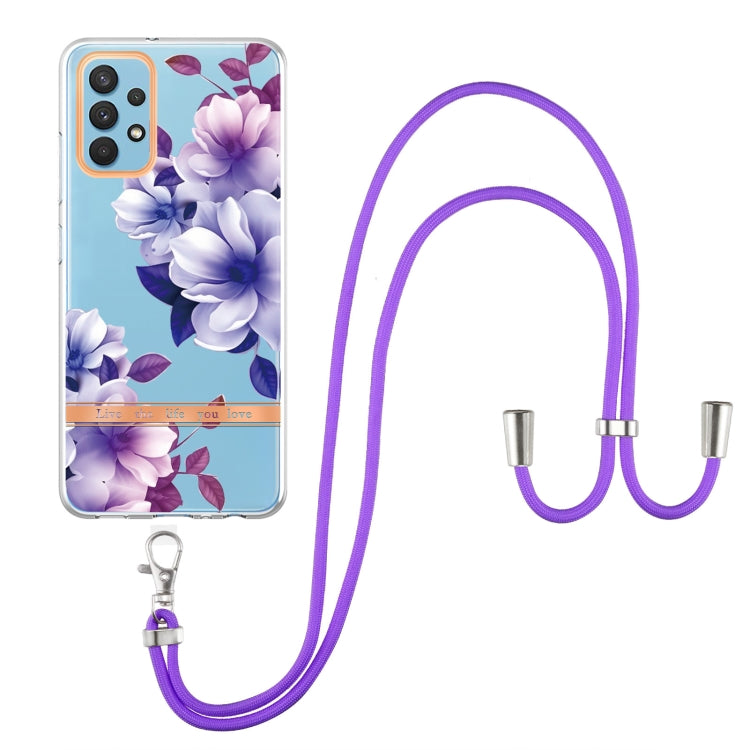 For Samsung Galaxy A32 4G Flowers Series TPU Phone Case with Lanyard