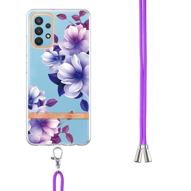 For Samsung Galaxy A32 4G Flowers Series TPU Phone Case with Lanyard