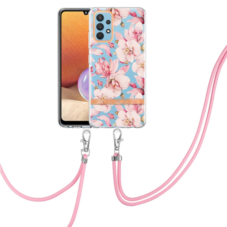 For Samsung Galaxy A32 4G Flowers Series TPU Phone Case with Lanyard