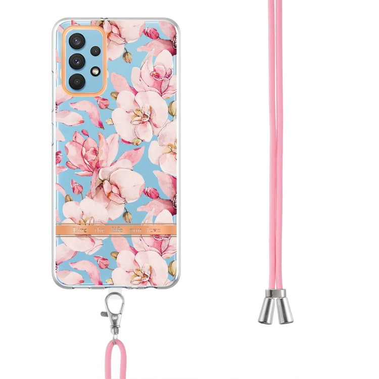 For Samsung Galaxy A32 4G Flowers Series TPU Phone Case with Lanyard