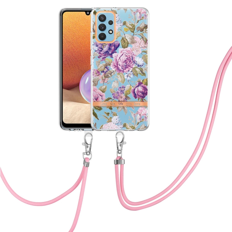 For Samsung Galaxy A32 4G Flowers Series TPU Phone Case with Lanyard