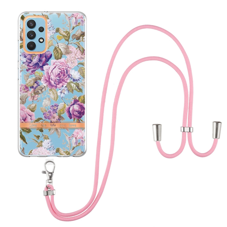 For Samsung Galaxy A32 4G Flowers Series TPU Phone Case with Lanyard