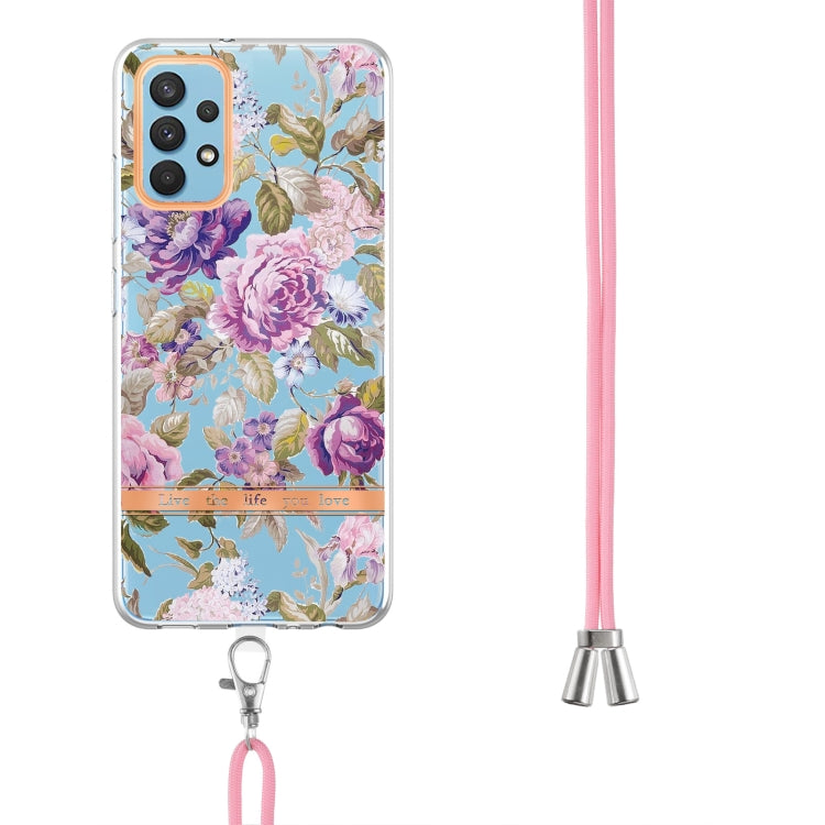 For Samsung Galaxy A32 4G Flowers Series TPU Phone Case with Lanyard