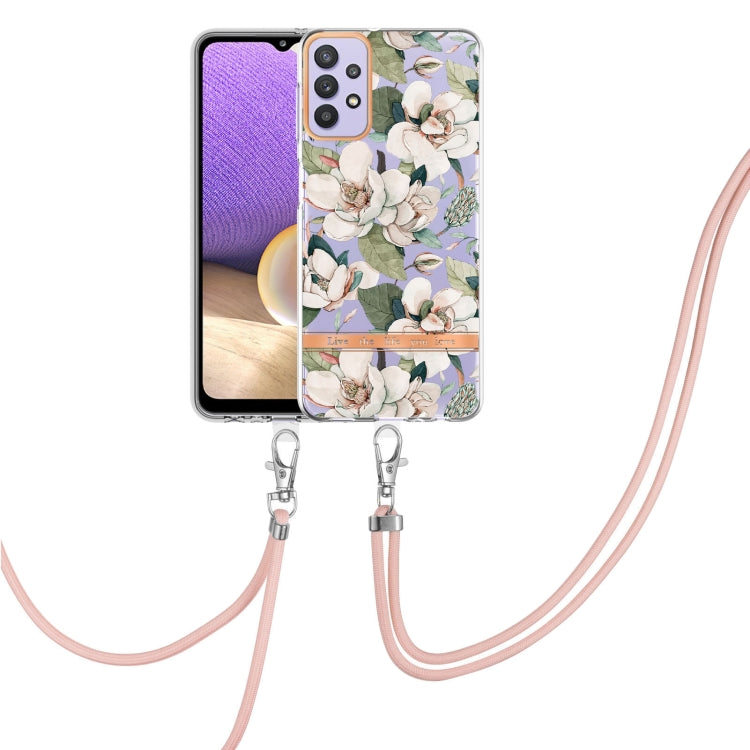 For Samsung Galaxy A32 5G Flowers Series TPU Phone Case with Lanyard
