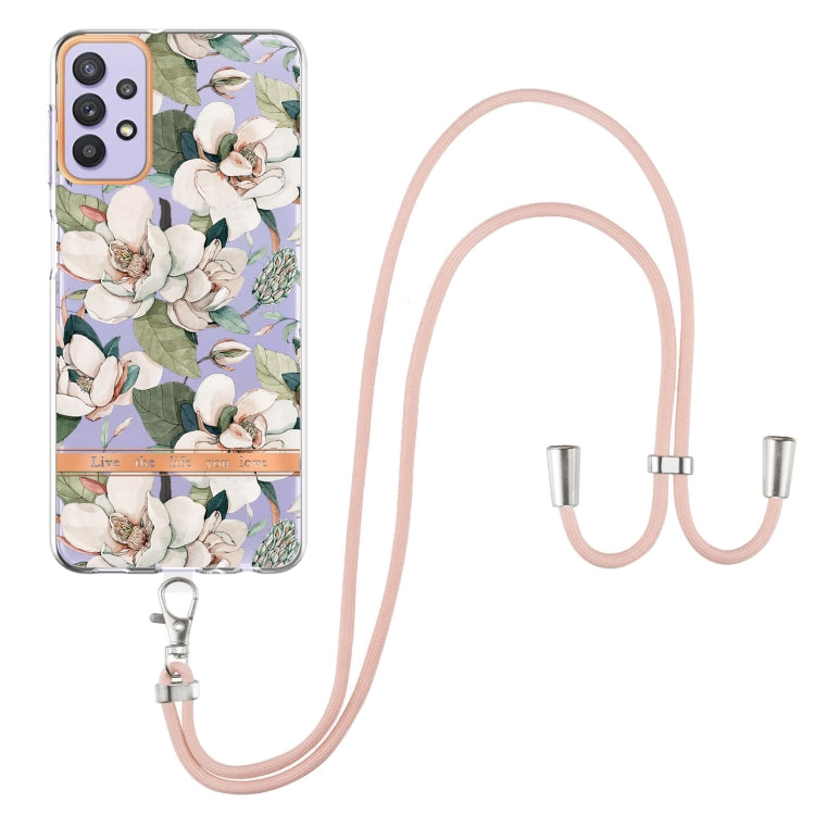 For Samsung Galaxy A32 5G Flowers Series TPU Phone Case with Lanyard