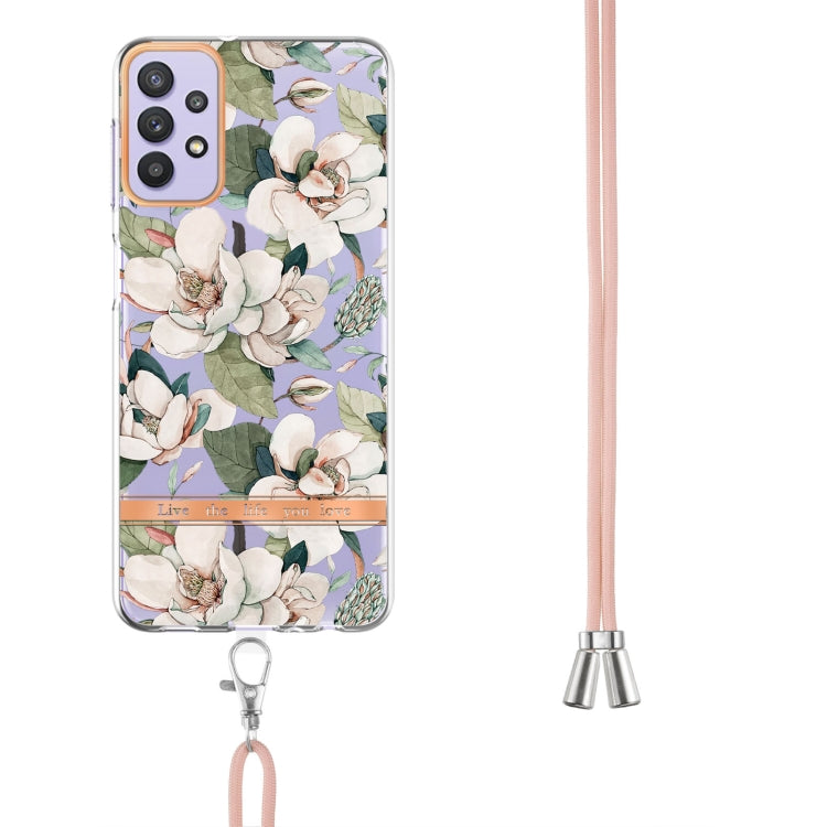 For Samsung Galaxy A32 5G Flowers Series TPU Phone Case with Lanyard