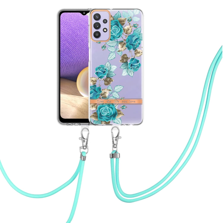 For Samsung Galaxy A32 5G Flowers Series TPU Phone Case with Lanyard