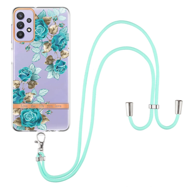 For Samsung Galaxy A32 5G Flowers Series TPU Phone Case with Lanyard