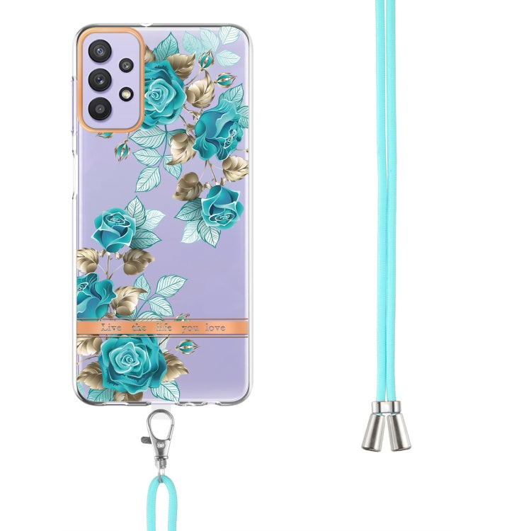 For Samsung Galaxy A32 5G Flowers Series TPU Phone Case with Lanyard