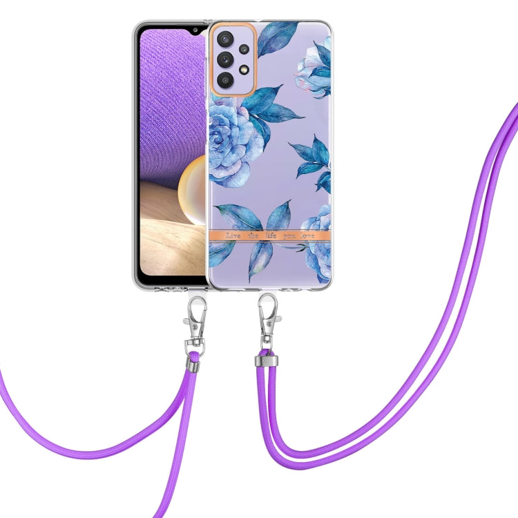 For Samsung Galaxy A32 5G Flowers Series TPU Phone Case with Lanyard
