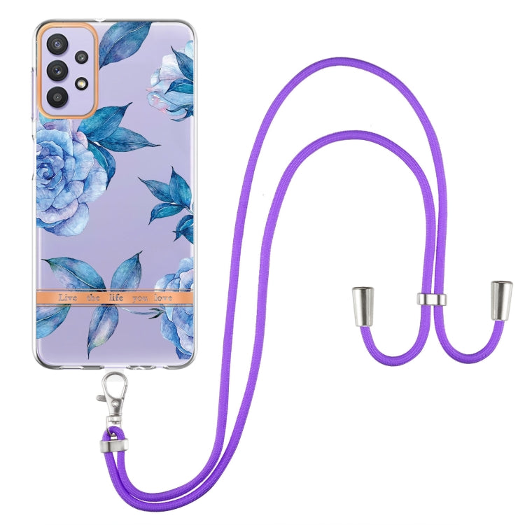 For Samsung Galaxy A32 5G Flowers Series TPU Phone Case with Lanyard