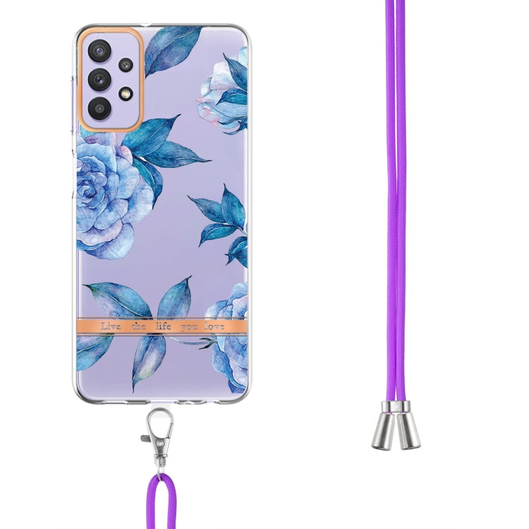 For Samsung Galaxy A32 5G Flowers Series TPU Phone Case with Lanyard