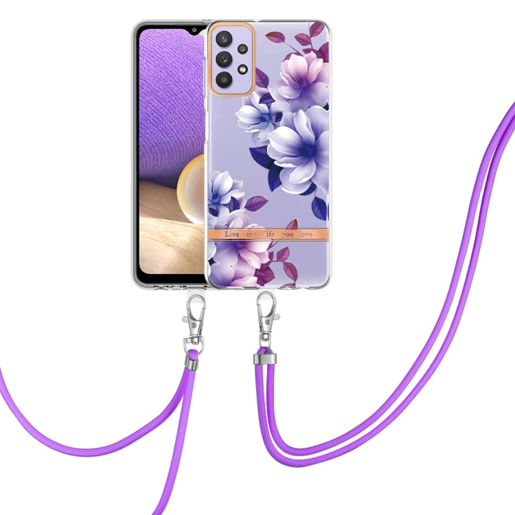 For Samsung Galaxy A32 5G Flowers Series TPU Phone Case with Lanyard