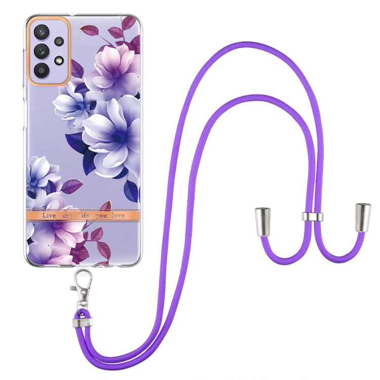For Samsung Galaxy A32 5G Flowers Series TPU Phone Case with Lanyard