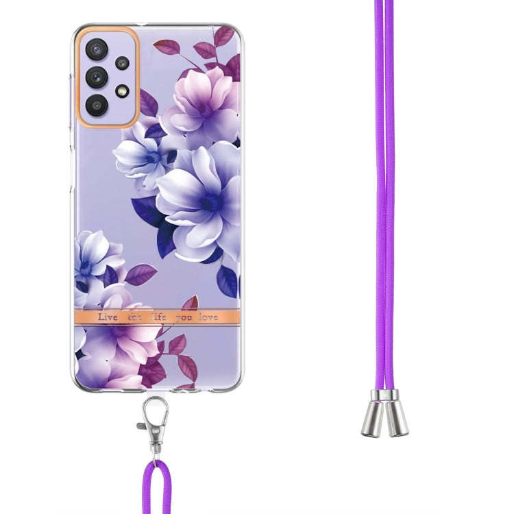 For Samsung Galaxy A32 5G Flowers Series TPU Phone Case with Lanyard