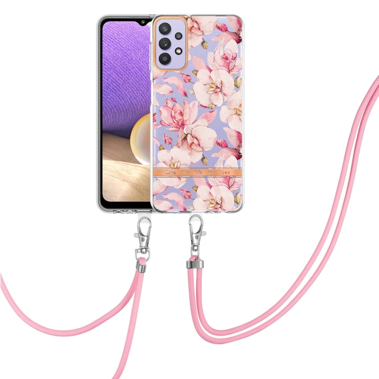 For Samsung Galaxy A32 5G Flowers Series TPU Phone Case with Lanyard