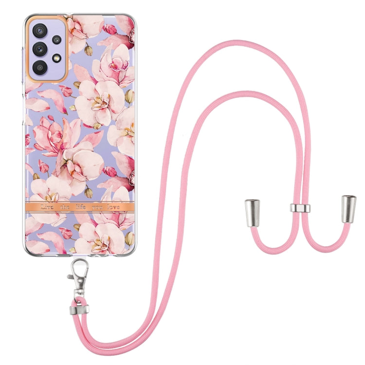 For Samsung Galaxy A32 5G Flowers Series TPU Phone Case with Lanyard