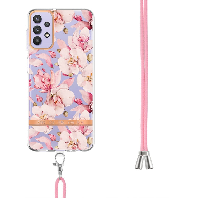For Samsung Galaxy A32 5G Flowers Series TPU Phone Case with Lanyard
