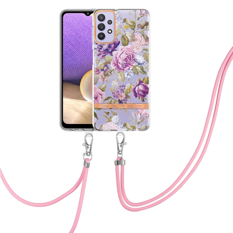 For Samsung Galaxy A32 5G Flowers Series TPU Phone Case with Lanyard