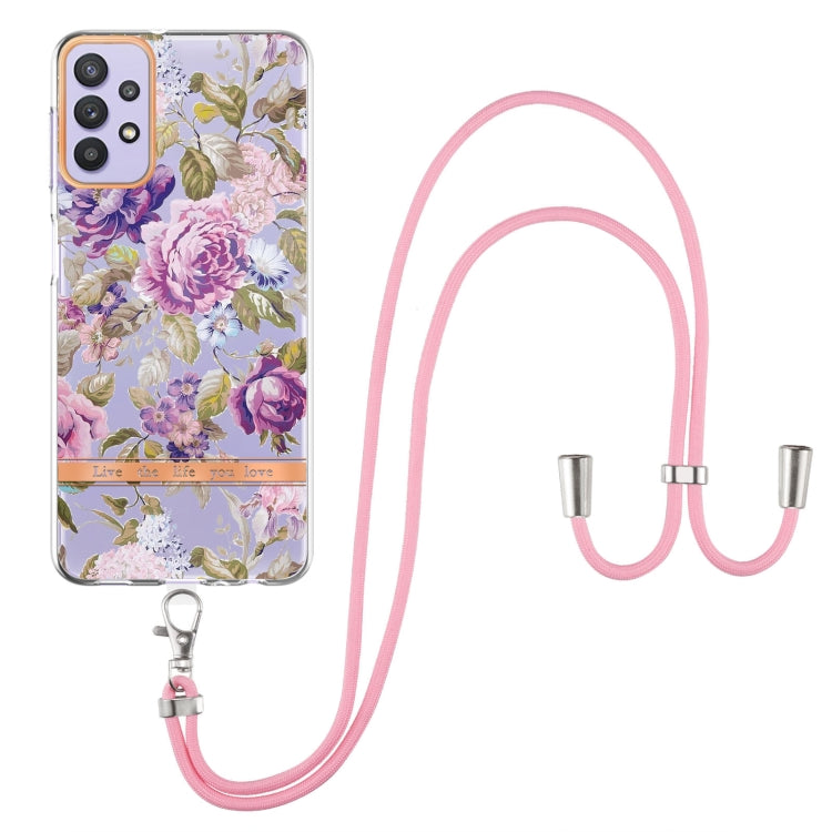 For Samsung Galaxy A32 5G Flowers Series TPU Phone Case with Lanyard