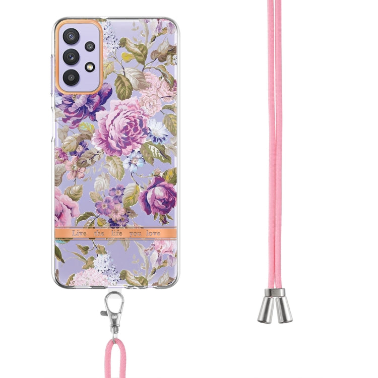 For Samsung Galaxy A32 5G Flowers Series TPU Phone Case with Lanyard