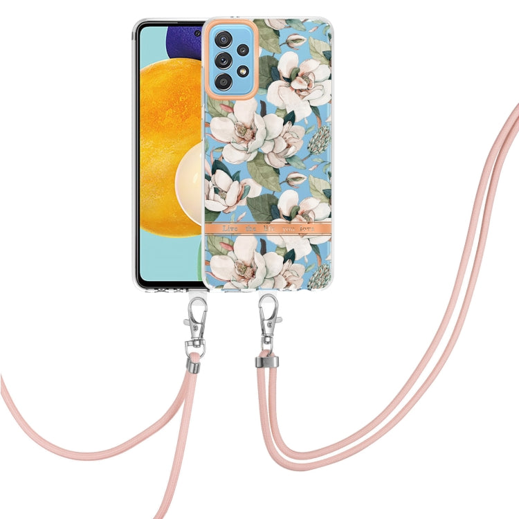 For Samsung Galaxy A52 5G / 4G Flowers Series TPU Phone Case with Lanyard