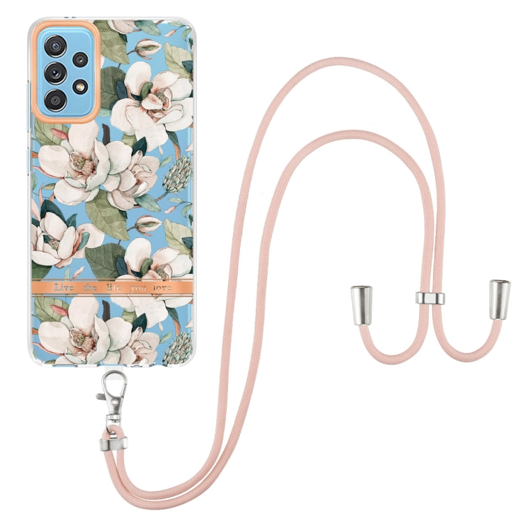 For Samsung Galaxy A52 5G / 4G Flowers Series TPU Phone Case with Lanyard