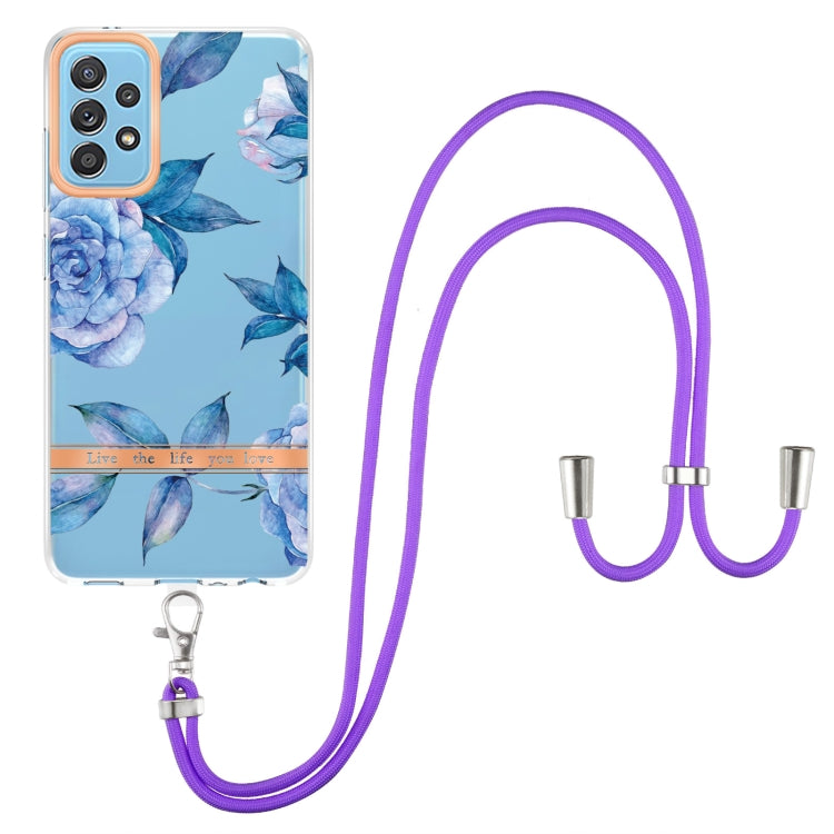 For Samsung Galaxy A52 5G / 4G Flowers Series TPU Phone Case with Lanyard
