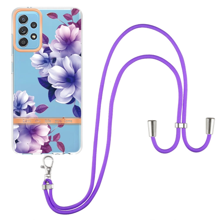 For Samsung Galaxy A52 5G / 4G Flowers Series TPU Phone Case with Lanyard