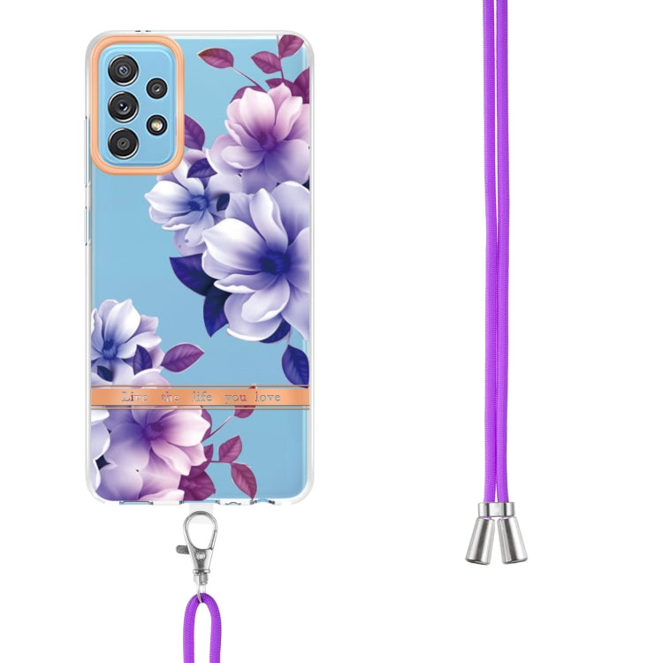 For Samsung Galaxy A52 5G / 4G Flowers Series TPU Phone Case with Lanyard
