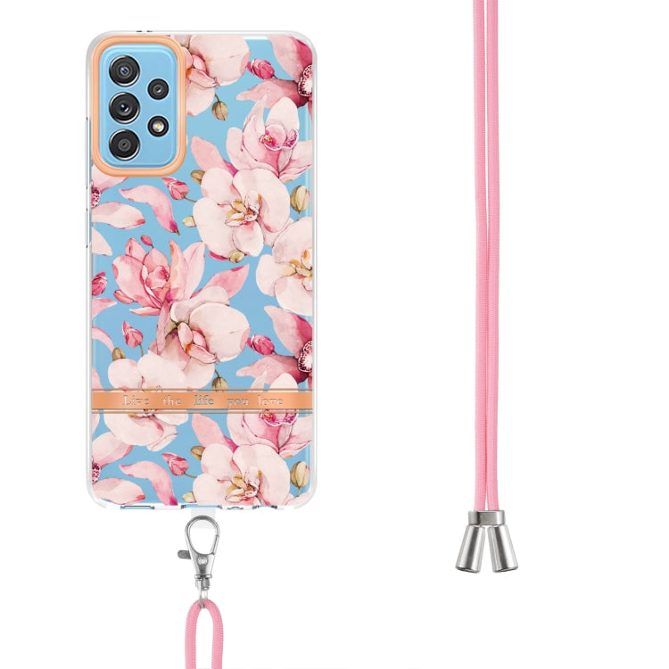 For Samsung Galaxy A52 5G / 4G Flowers Series TPU Phone Case with Lanyard