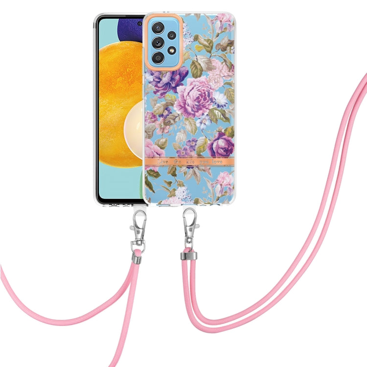 For Samsung Galaxy A52 5G / 4G Flowers Series TPU Phone Case with Lanyard