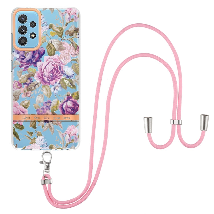 For Samsung Galaxy A52 5G / 4G Flowers Series TPU Phone Case with Lanyard