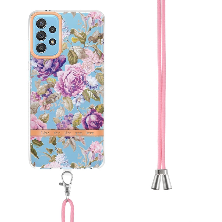 For Samsung Galaxy A52 5G / 4G Flowers Series TPU Phone Case with Lanyard