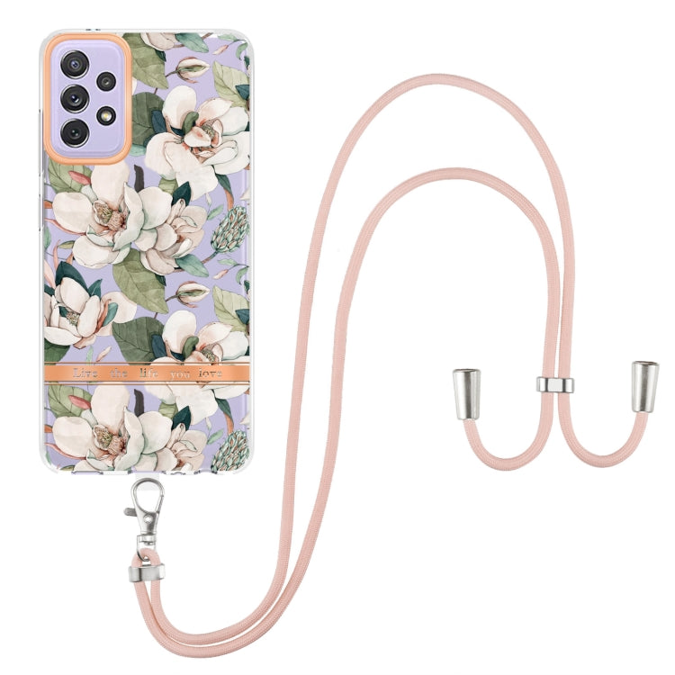 For Samsung Galaxy A72 5G / 4G Flowers Series TPU Phone Case with Lanyard