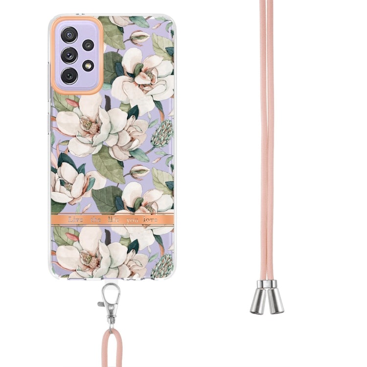 For Samsung Galaxy A72 5G / 4G Flowers Series TPU Phone Case with Lanyard